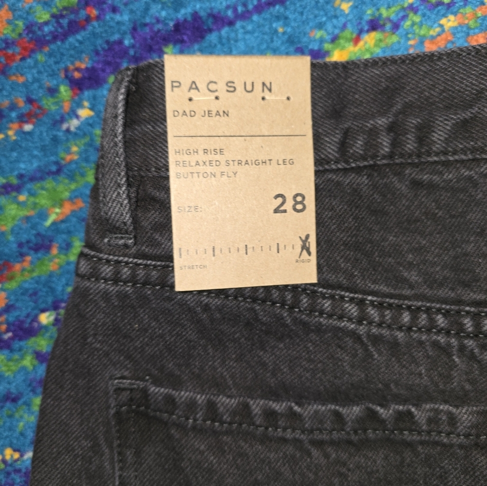 NWT PacSun Dad Jeans size 28 black button fly high rise straight relaxed fit. - Picture 2 of 10